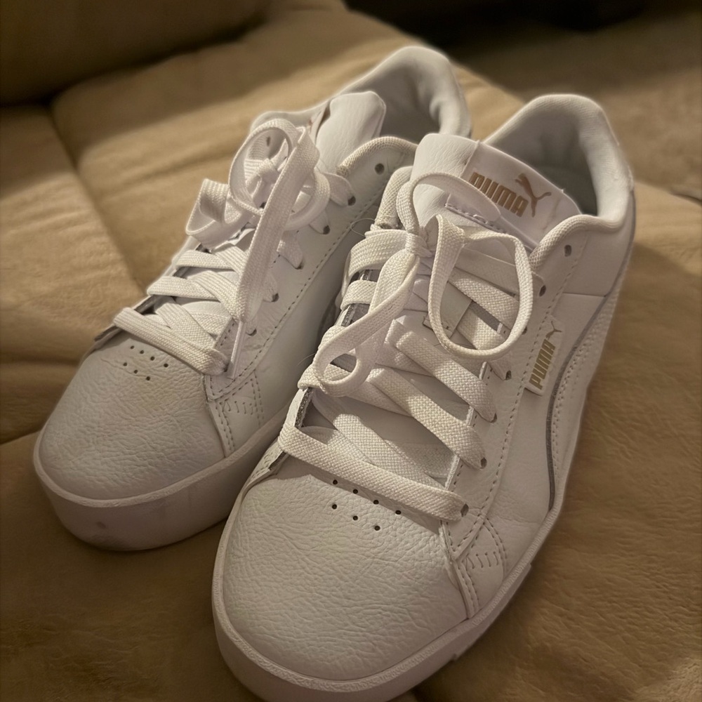 Puma White Sneakers with Gold Accents